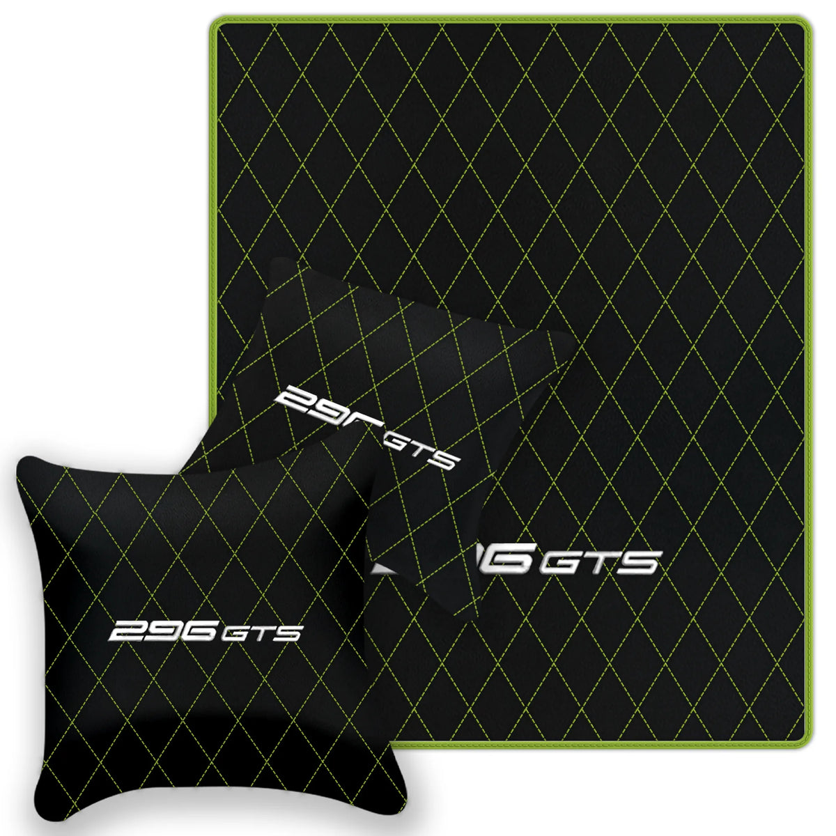 Black Leather Floor Mats for Ferrari 296 GTS (2022-2027) with Single Diamond Pattern | Full Set Option