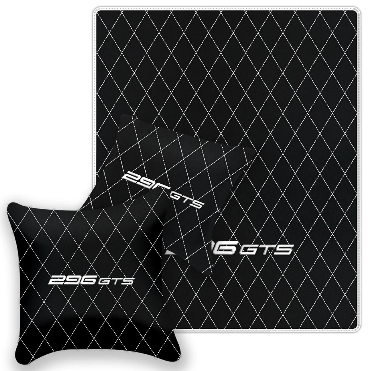 Black Leather Floor Mats for Ferrari 296 GTS (2022-2027) with Single Diamond Pattern | Full Set Option