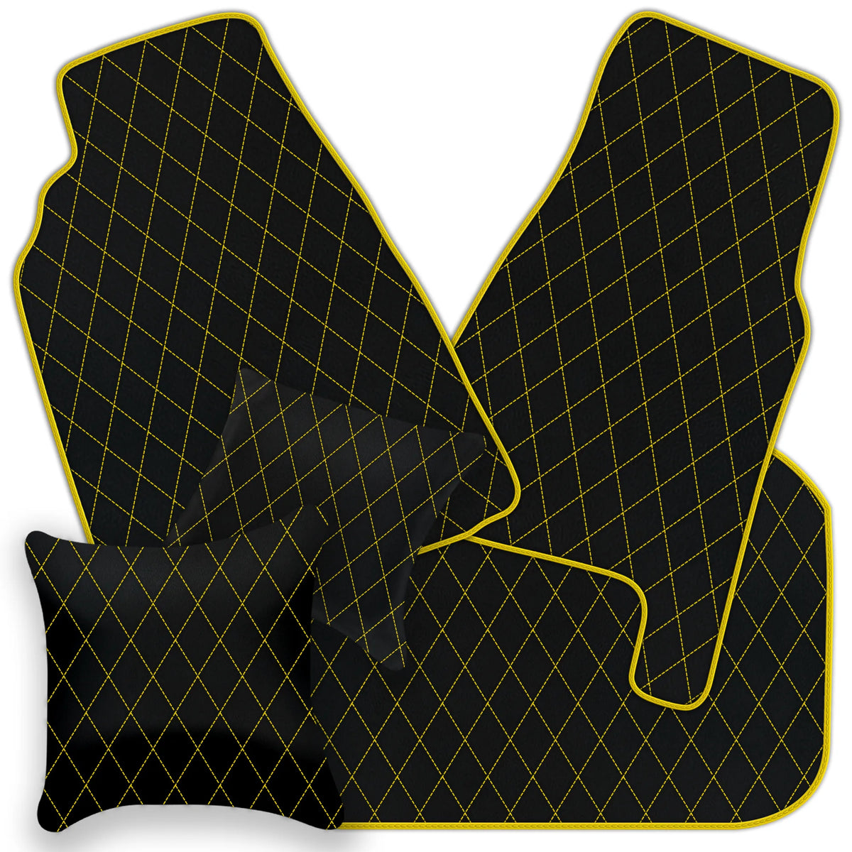 Black Leather Floor Mats for Ferrari 456 (1992-2003) with Single Diamond Pattern | Full Set Option