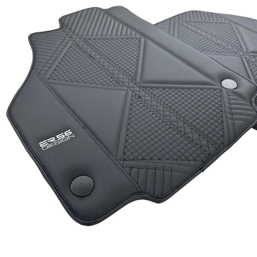 Black Leather Floor Mats For Ferrari 458 GT2 (2012-2015) ER56 Design - AutoWin