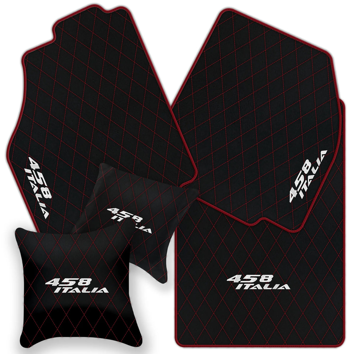 Black Leather Floor Mats for Ferrari 458 Italia (2009-2015) with Single Diamond Pattern | Full Set Option