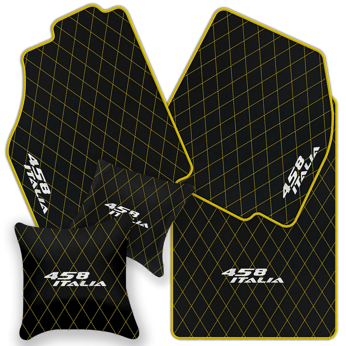 Black Leather Floor Mats for Ferrari 458 Italia (2009-2015) with Single Diamond Pattern | Full Set Option