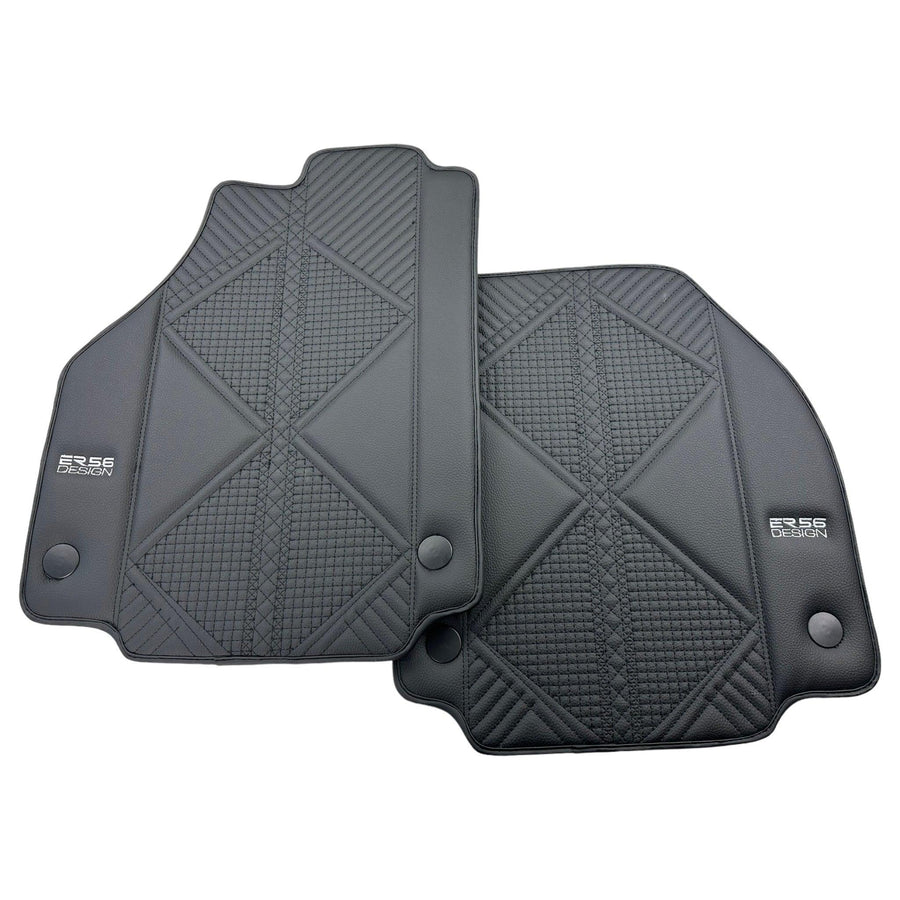 Black Leather Floor Mats For Ferrari 458 Spider (2012-2015) ER56 Design - AutoWin
