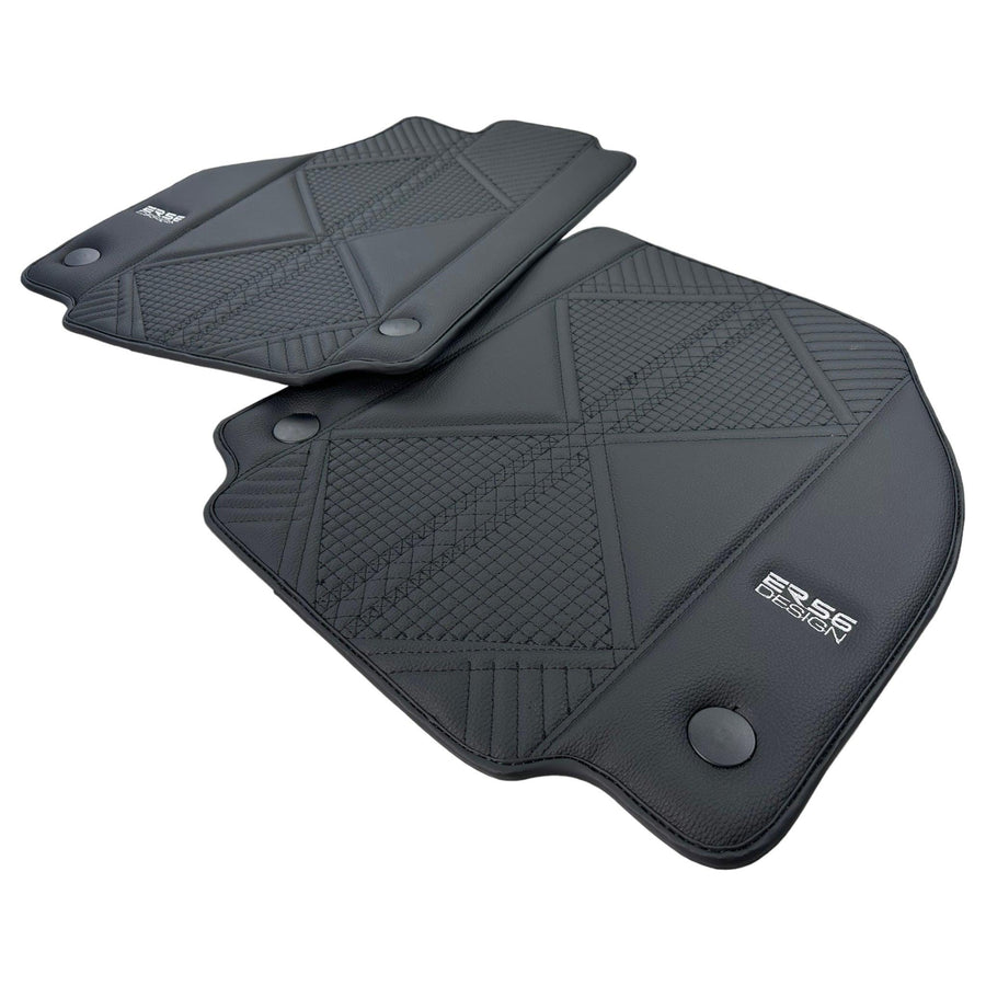 Black Leather Floor Mats For Ferrari 458 Spider (2012-2015) ER56 Design - AutoWin