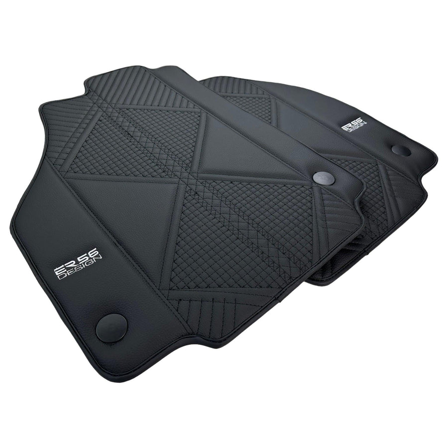 Black Leather Floor Mats For Ferrari 458 Spider (2012-2015) ER56 Design - AutoWin