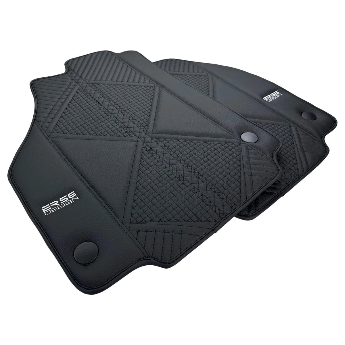 Black Leather Floor Mats For Ferrari 488 GTB (2016-2022) ER56 Design - AutoWin