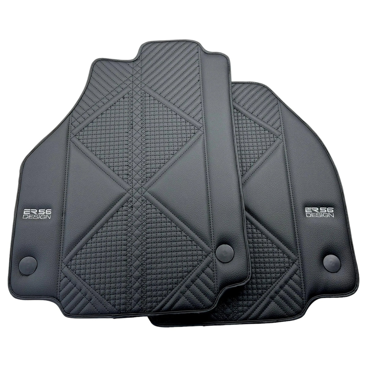 Black Leather Floor Mats For Ferrari 488 Spider (2016-2022) ER56 Design - AutoWin