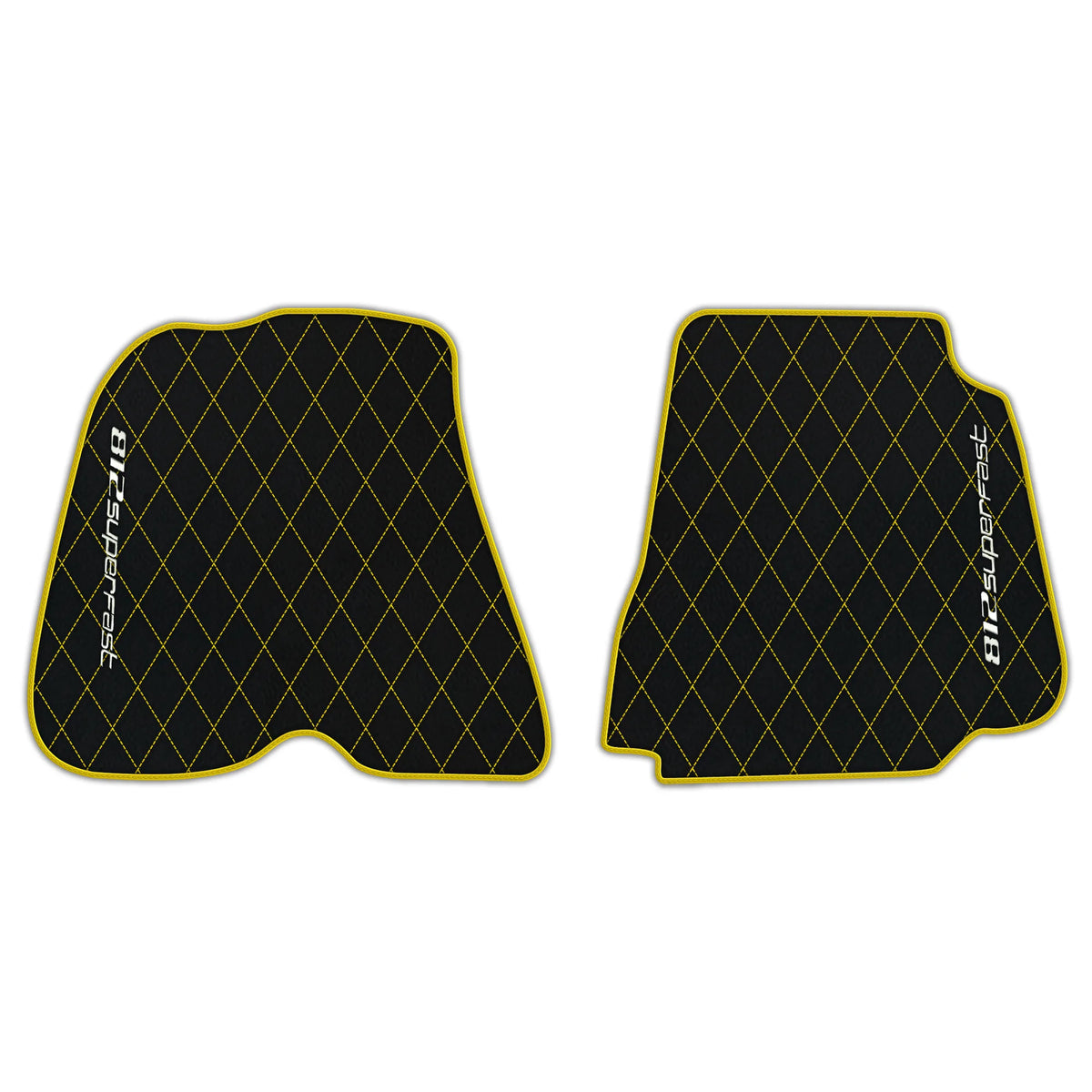 Black Leather Floor Mats for Ferrari 812 Superfast (2018-2023) with Single Diamond Pattern | Full Set Option