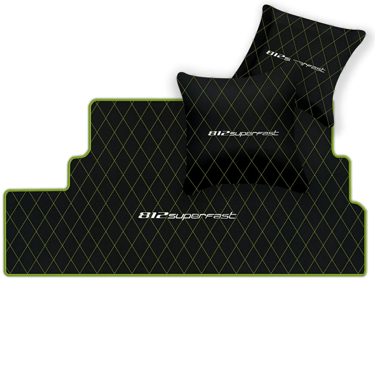 Black Leather Floor Mats for Ferrari 812 Superfast (2018-2023) with Single Diamond Pattern | Full Set Option