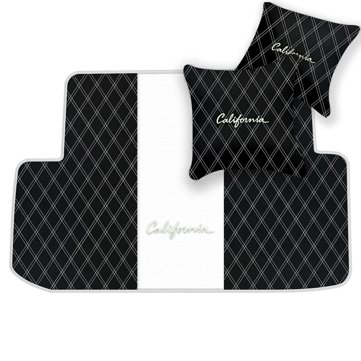 Black Leather Floor Mats for Ferrari California (2008-2014) with Double Diamond Pattern | Full Set Option