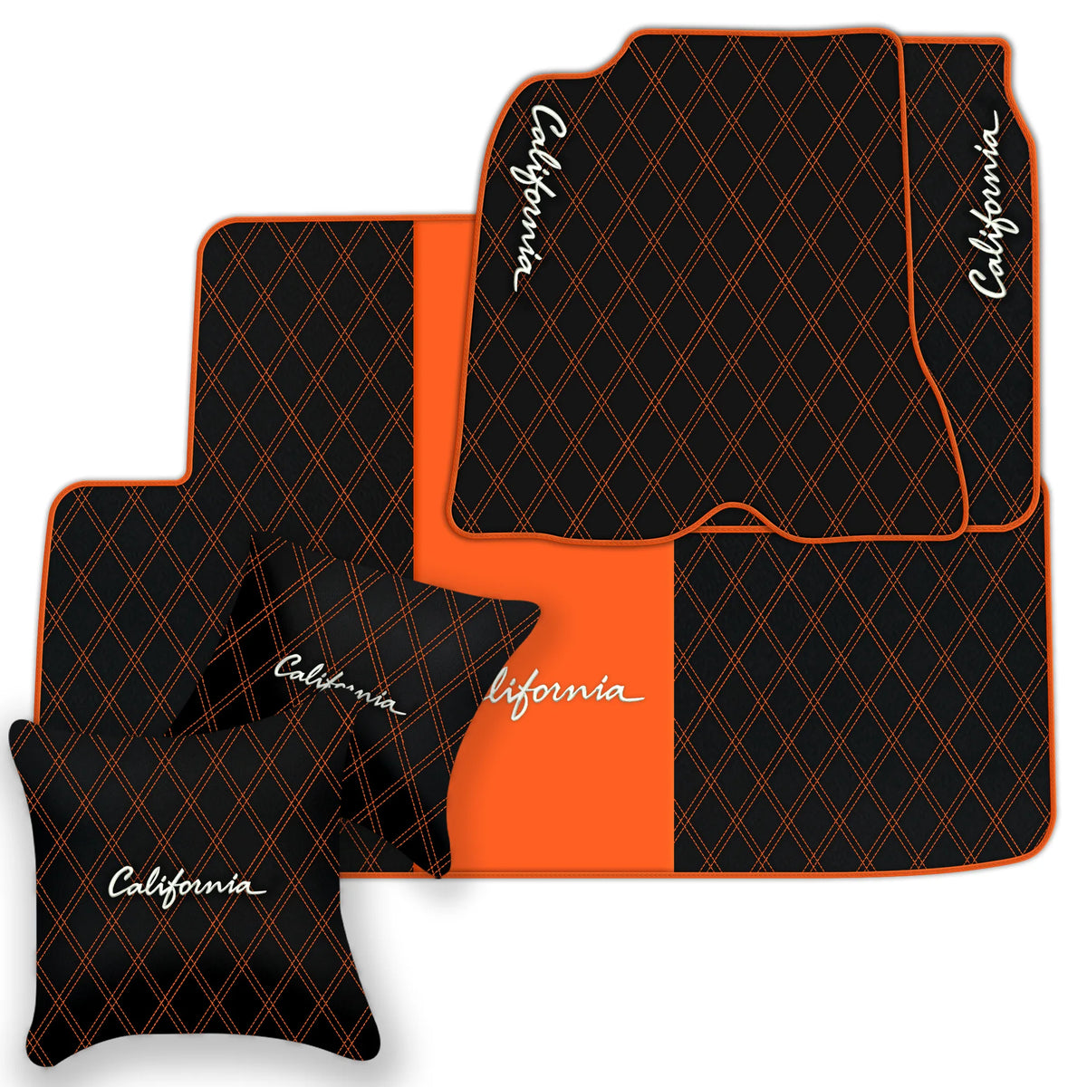 Black Leather Floor Mats for Ferrari California (2008-2014) with Double Diamond Pattern | Full Set Option