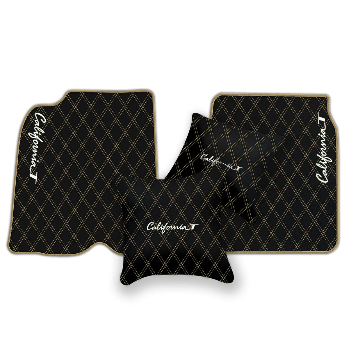 Black Leather Floor Mats for Ferrari California T (2015-2018) with Double Diamond Pattern | Full Set Option