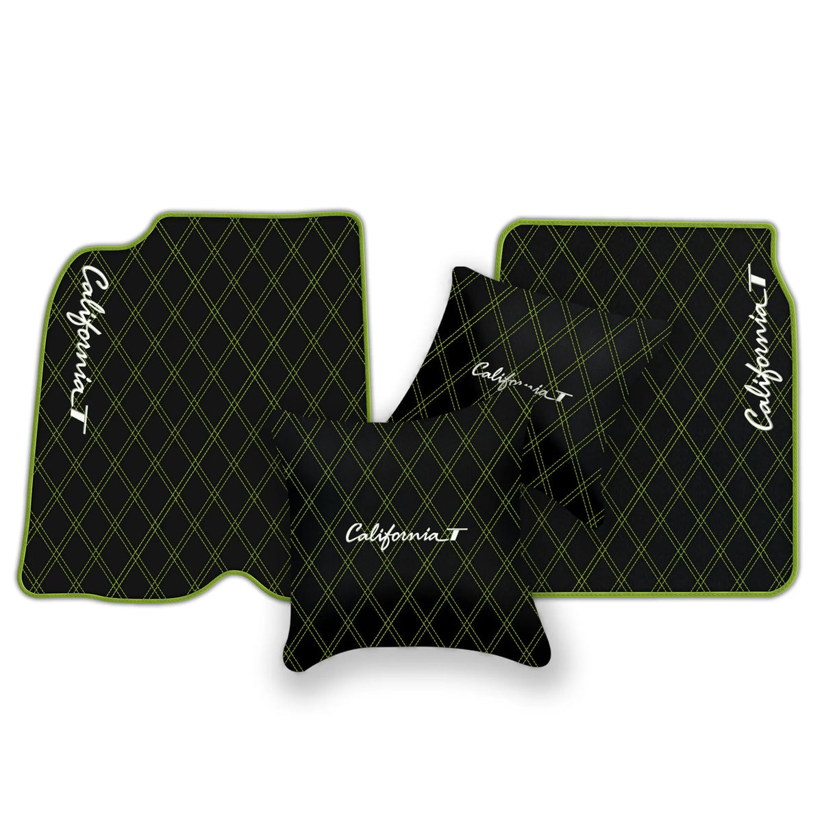 Black Leather Floor Mats for Ferrari California T (2015-2018) with Double Diamond Pattern | Full Set Option
