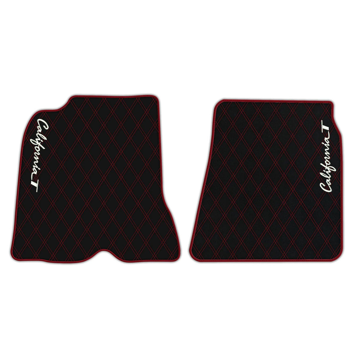 Black Leather Floor Mats for Ferrari California T (2015-2018) with Double Diamond Pattern | Full Set Option