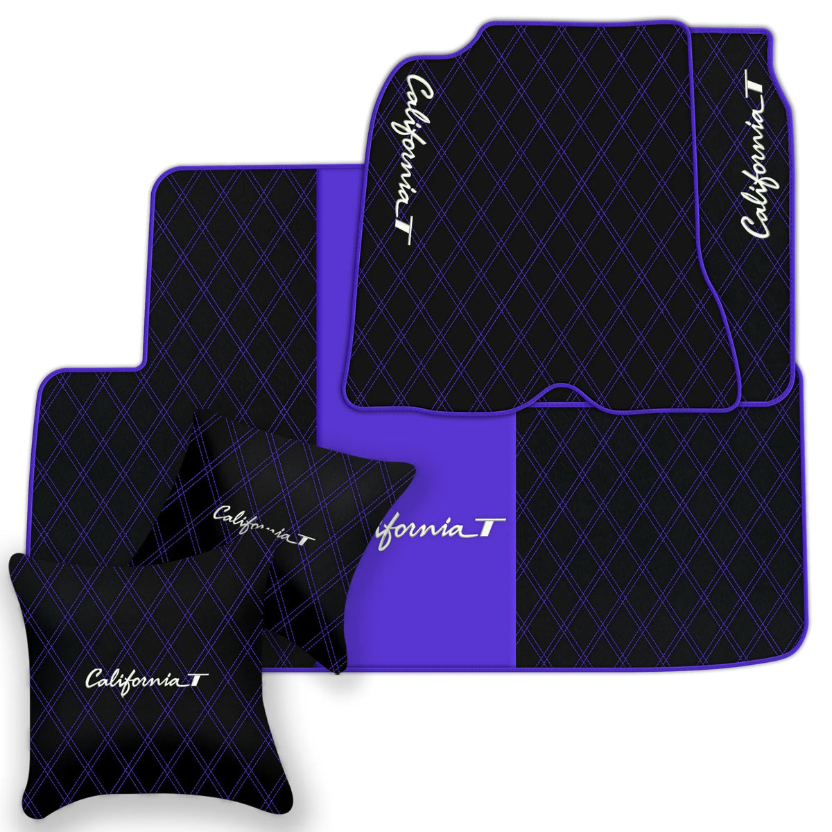 Black Leather Floor Mats for Ferrari California T (2015-2018) with Double Diamond Pattern | Full Set Option
