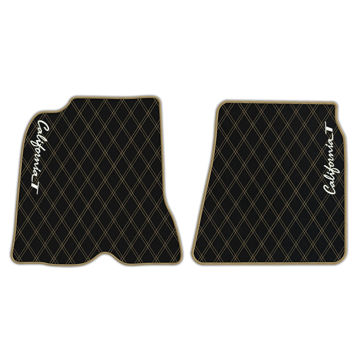 Black Leather Floor Mats for Ferrari California T (2015-2018) with Double Diamond Pattern | Full Set Option