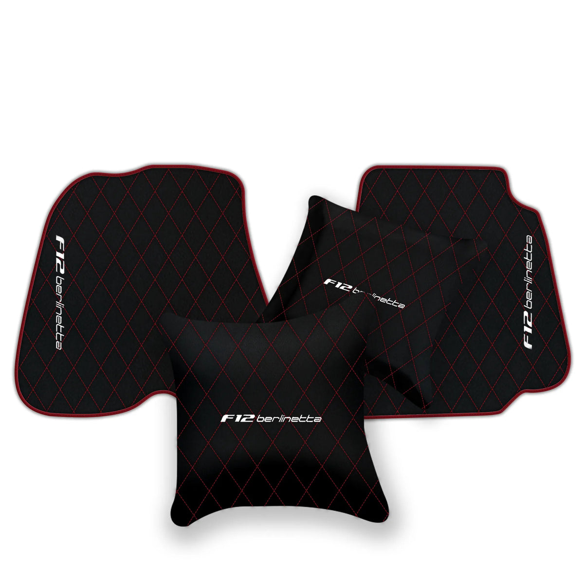 Black Leather Floor Mats for Ferrari F12 Berlinetta (2012-2022) with Single Diamond Pattern | Full Set Option