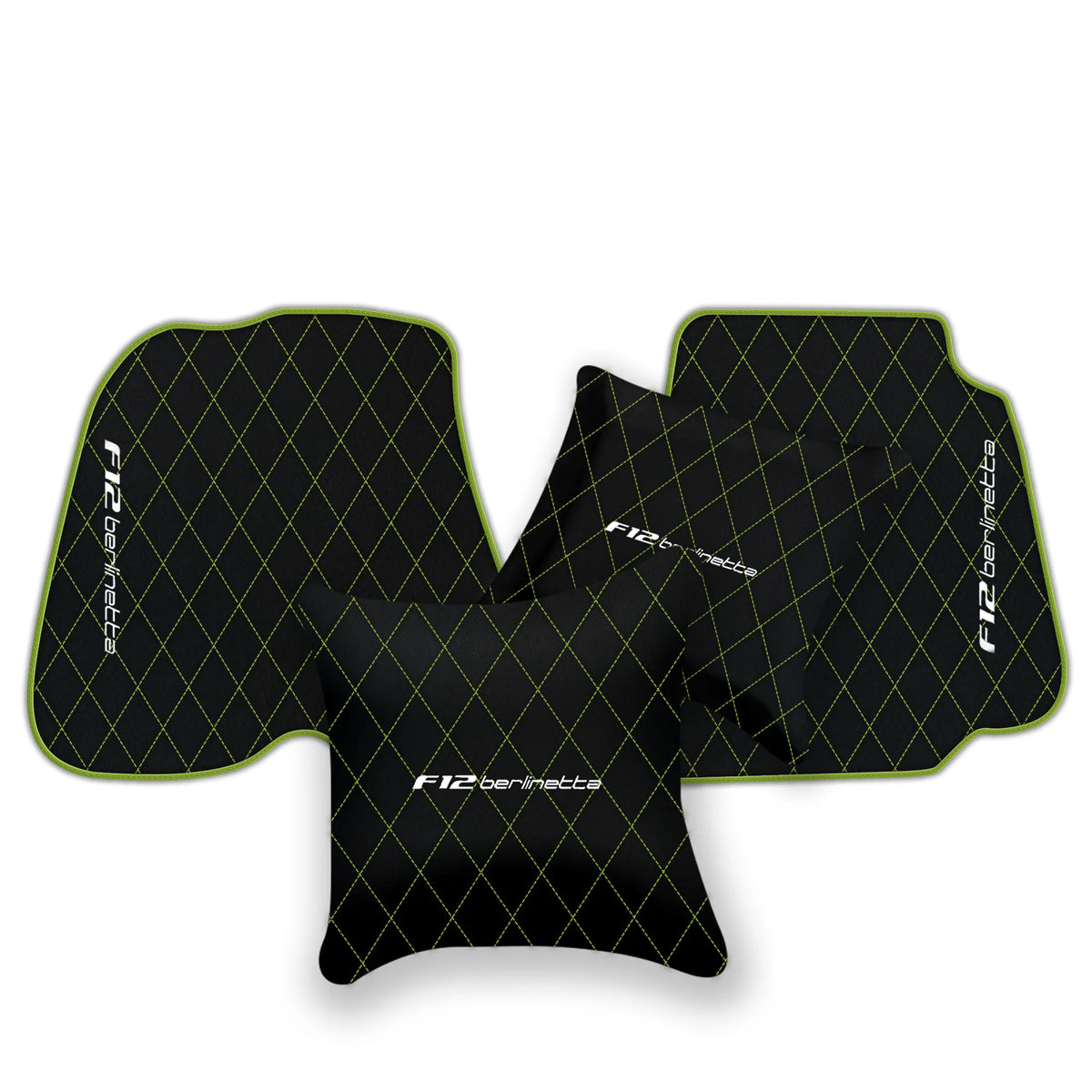 Black Leather Floor Mats for Ferrari F12 Berlinetta (2012-2022) with Single Diamond Pattern | Full Set Option