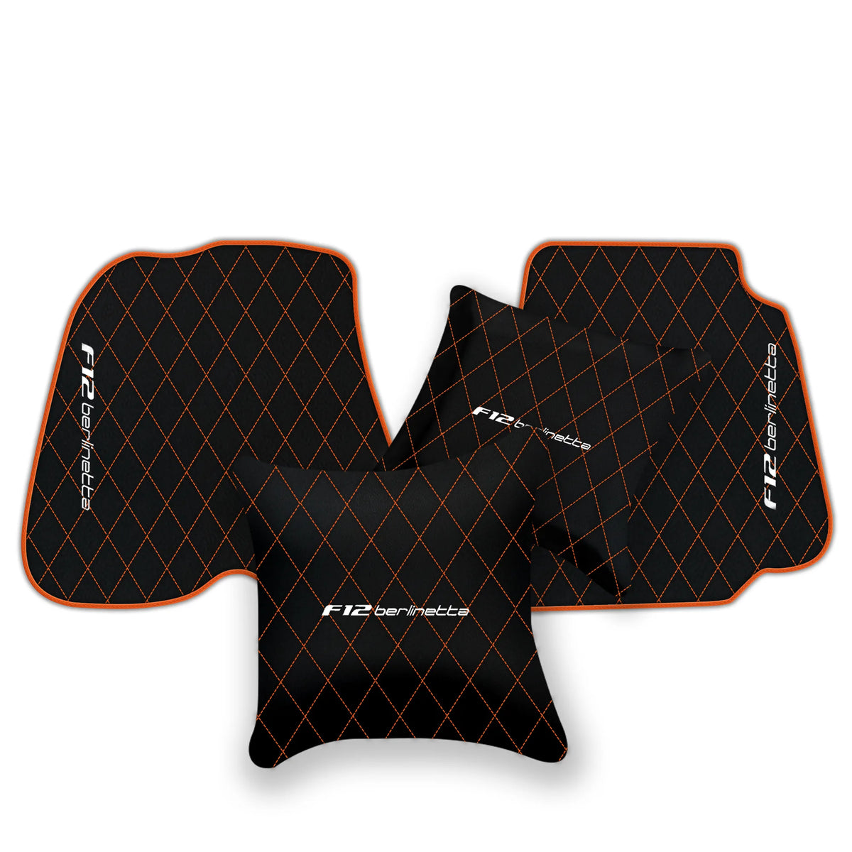 Black Leather Floor Mats for Ferrari F12 Berlinetta (2012-2022) with Single Diamond Pattern | Full Set Option