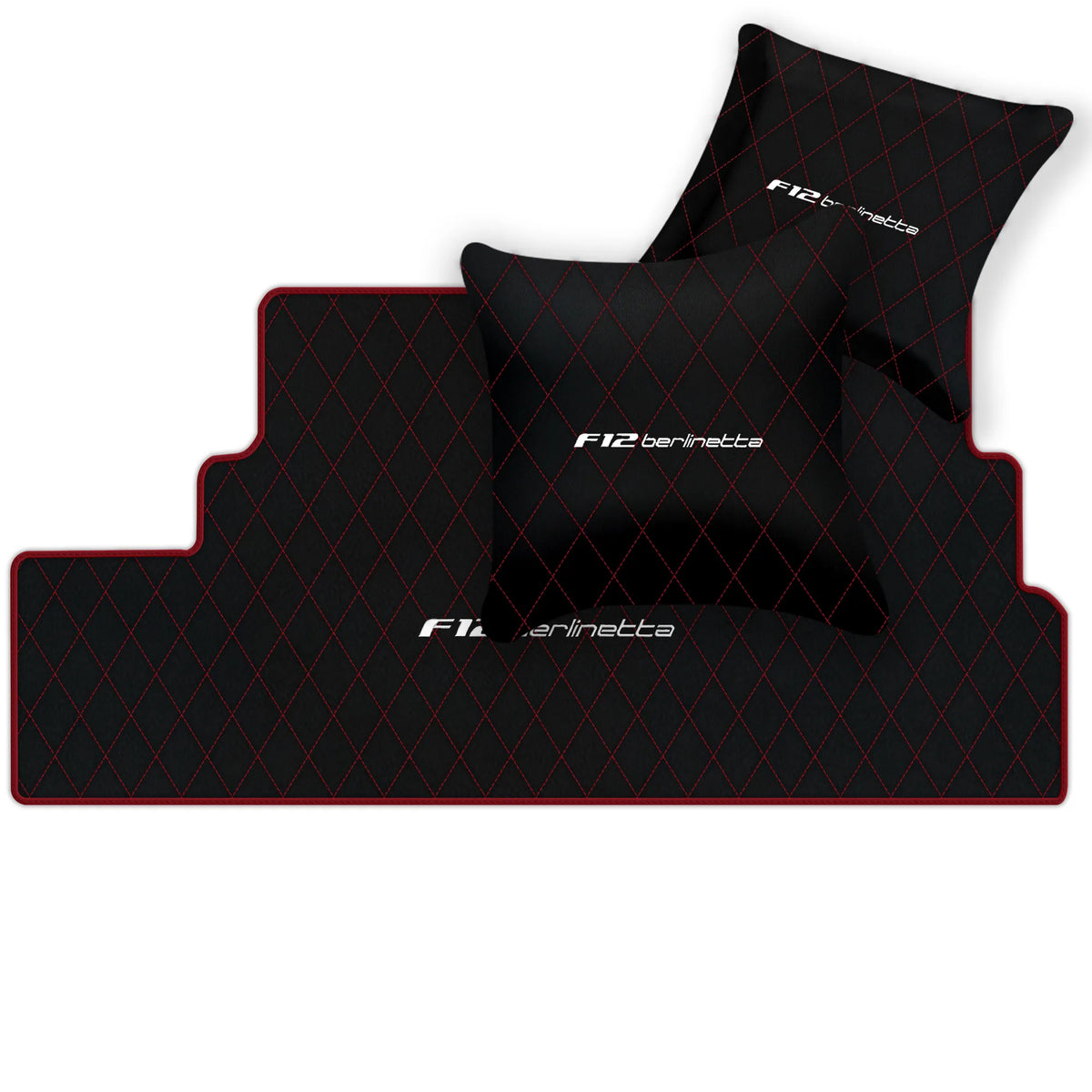Black Leather Floor Mats for Ferrari F12 Berlinetta (2012-2022) with Single Diamond Pattern | Full Set Option