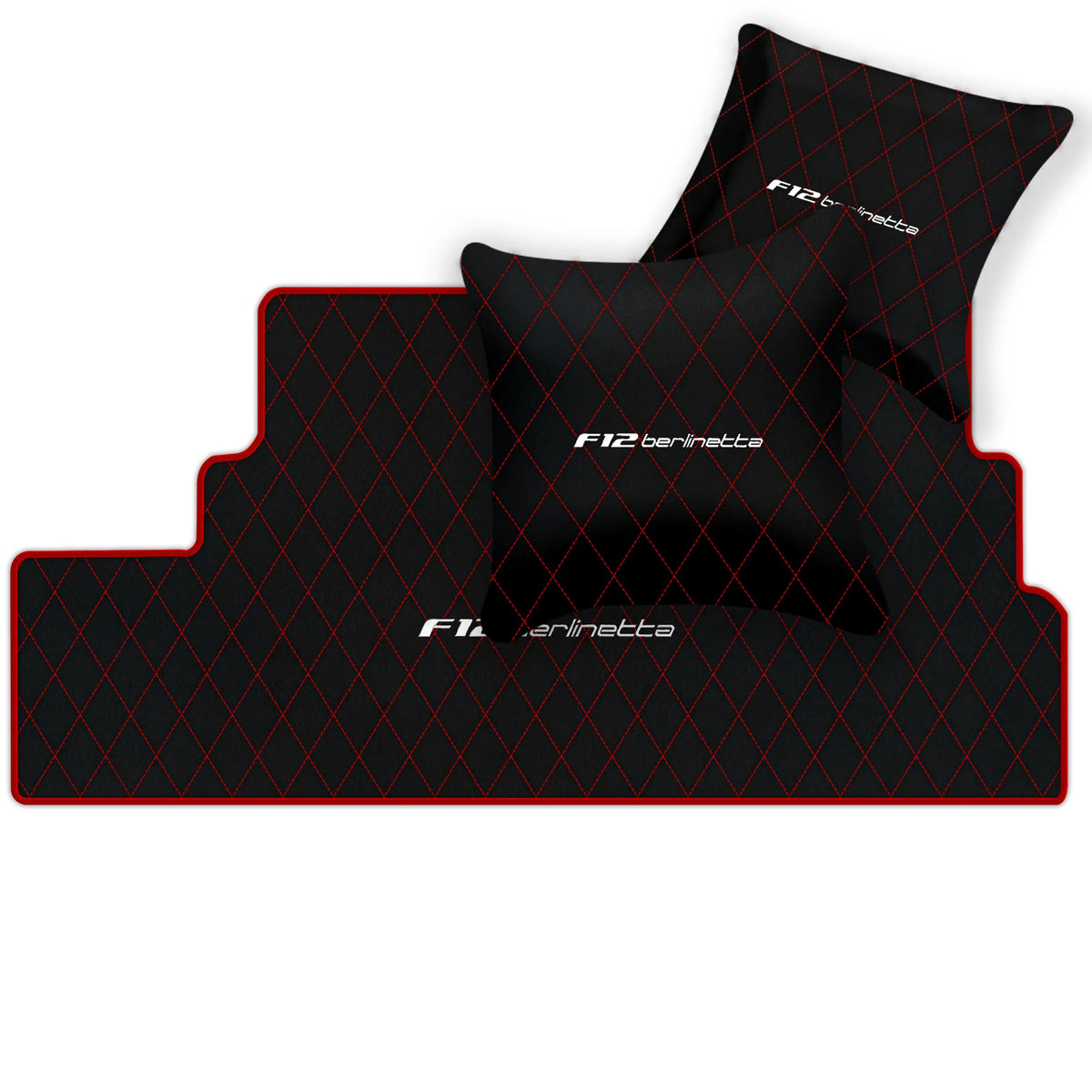 Black Leather Floor Mats for Ferrari F12 Berlinetta (2012-2022) with Single Diamond Pattern | Full Set Option