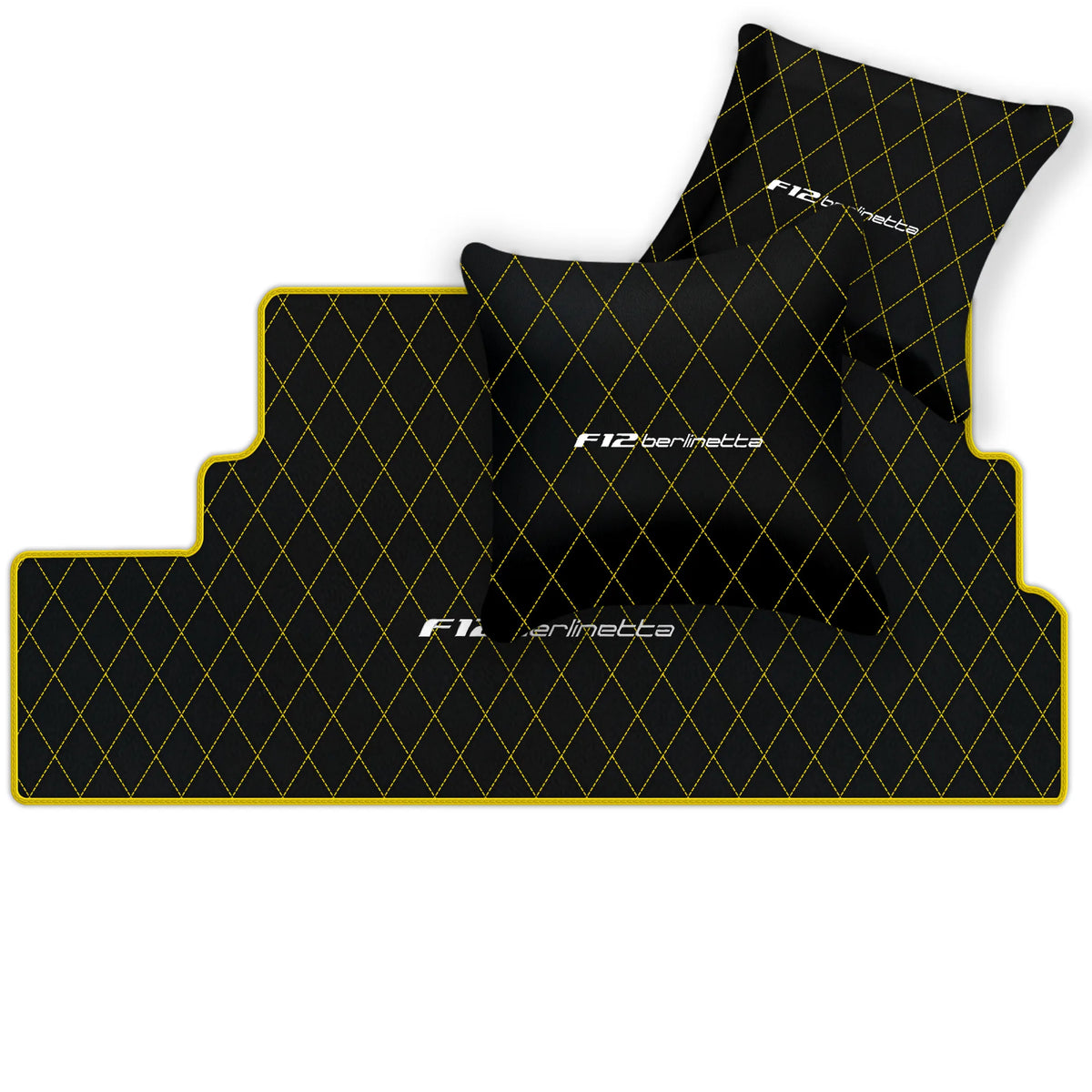 Black Leather Floor Mats for Ferrari F12 Berlinetta (2012-2022) with Single Diamond Pattern | Full Set Option