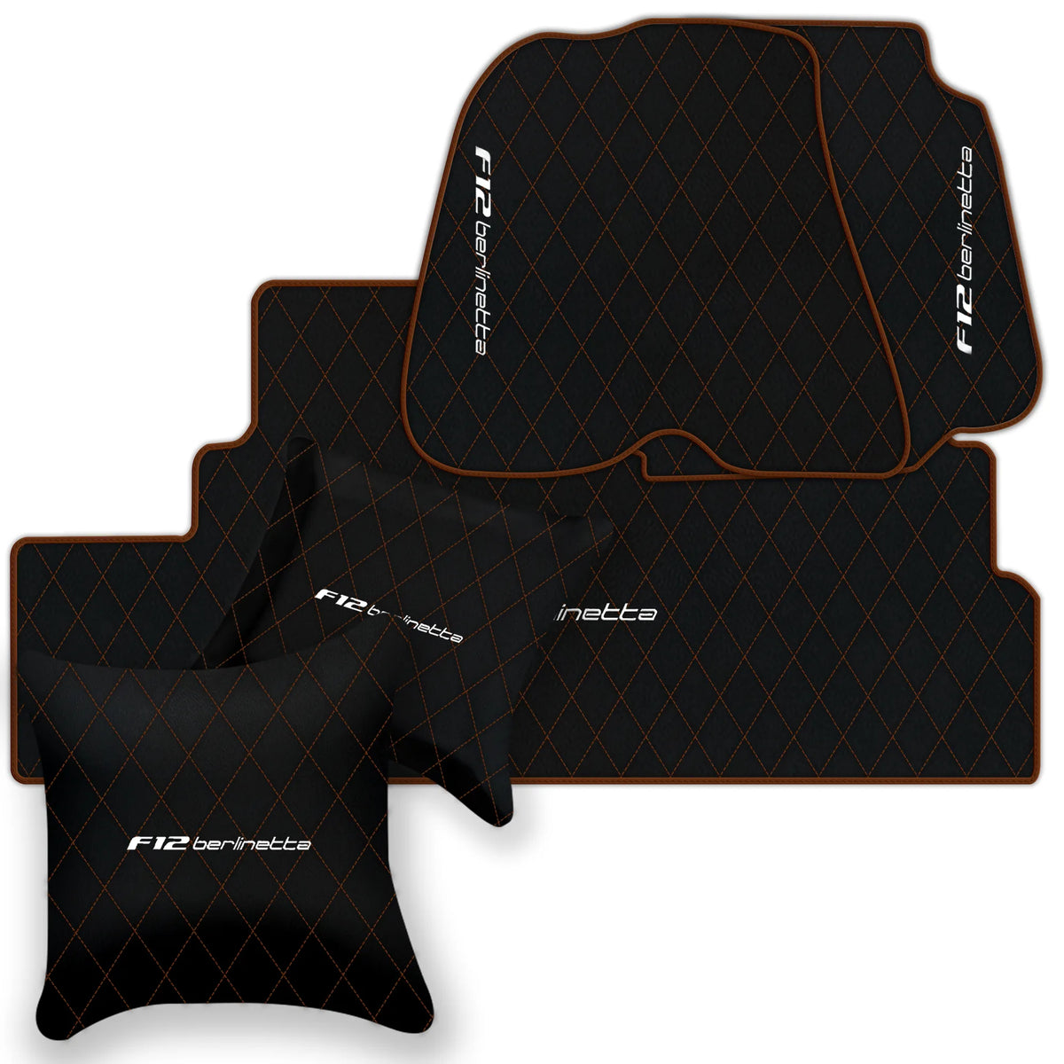 Black Leather Floor Mats for Ferrari F12 Berlinetta (2012-2022) with Single Diamond Pattern | Full Set Option
