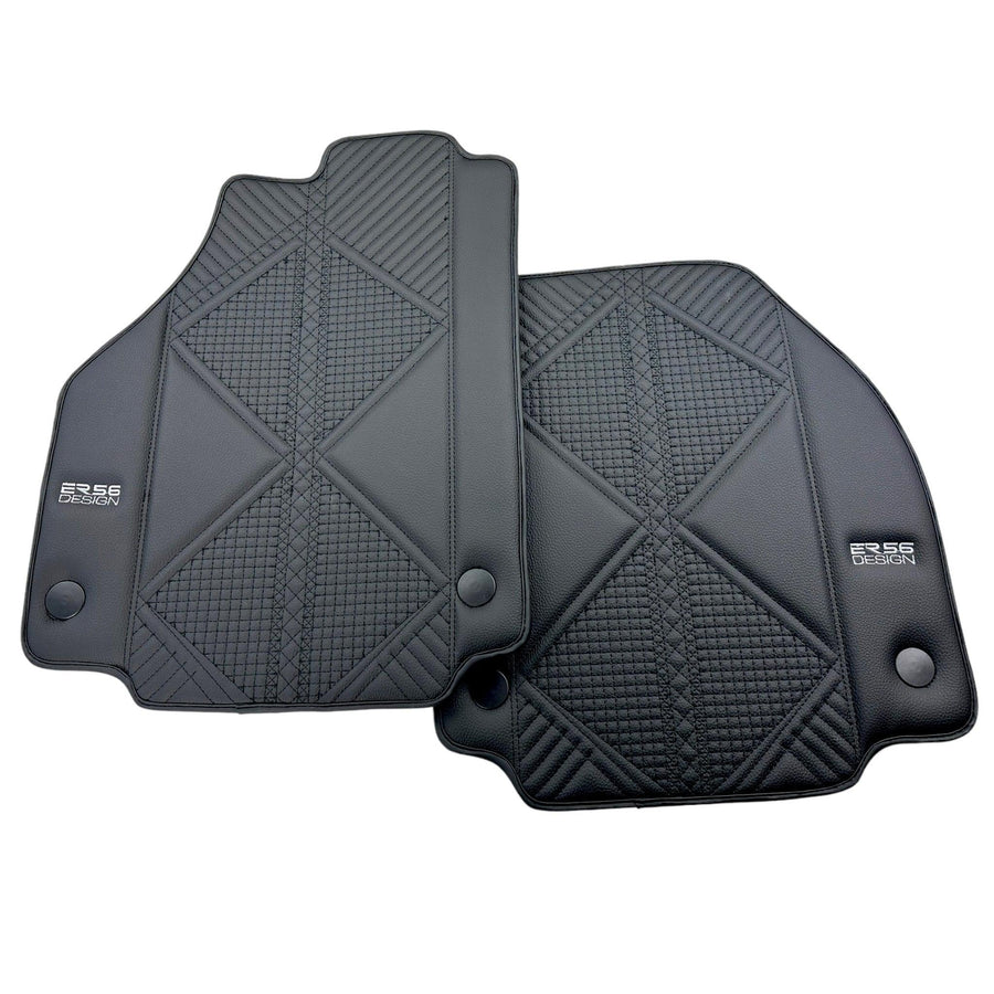 Black Leather Floor Mats For Ferrari F8 Spider (2019-2023) ER56 Design - AutoWin
