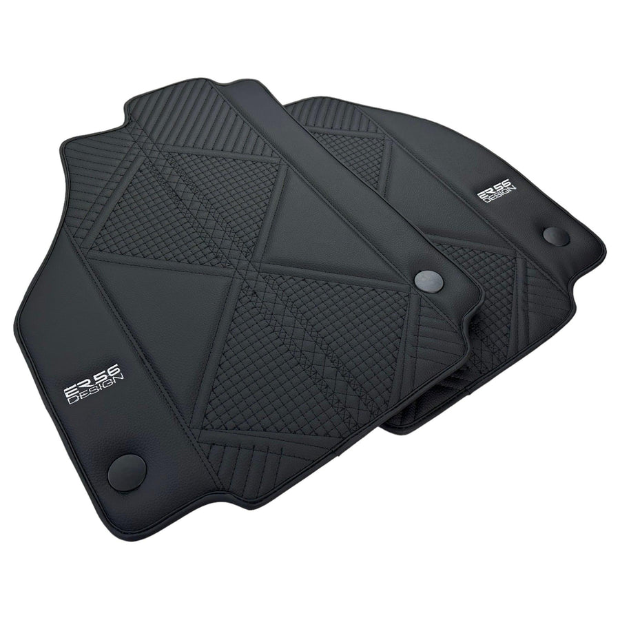 Black Leather Floor Mats For Ferrari F8 Spider (2019-2023) ER56 Design - AutoWin