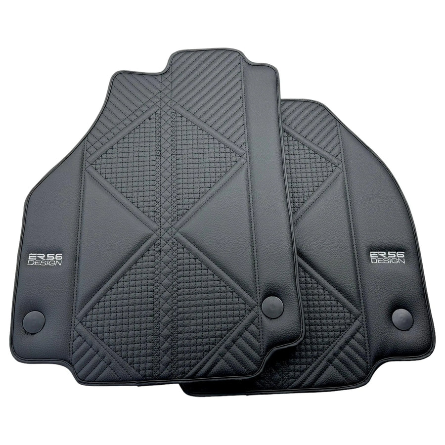 Black Leather Floor Mats For Ferrari F8 Spider (2019-2023) ER56 Design - AutoWin