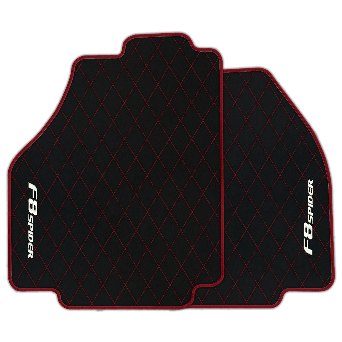 Black Leather Floor Mats for Ferrari F8 Spider (2019-2023) with Single Diamond Pattern | Full Set Option