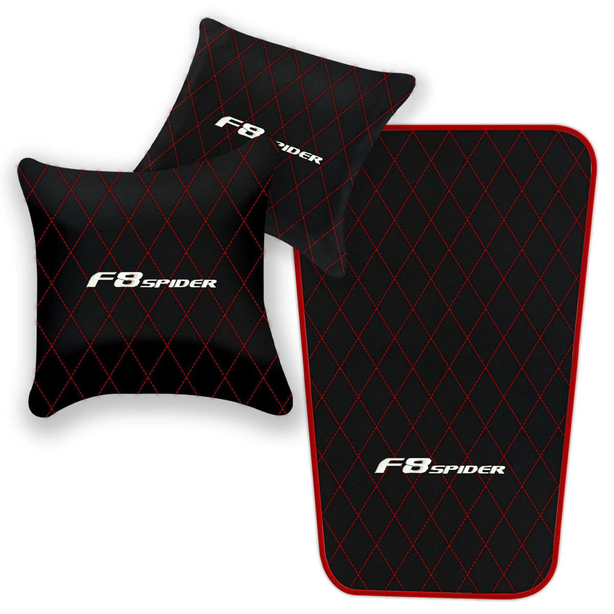 Black Leather Floor Mats for Ferrari F8 Spider (2019-2023) with Single Diamond Pattern | Full Set Option
