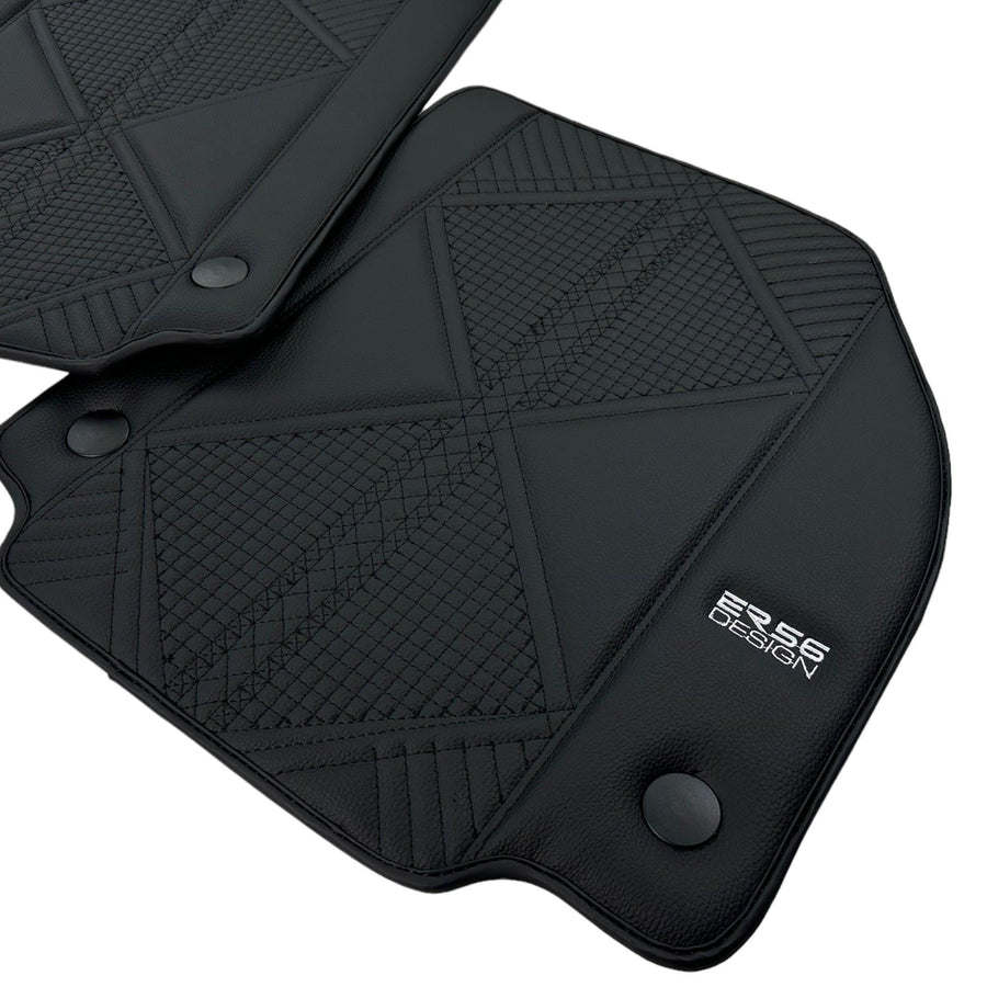 Black Leather Floor Mats For Ferrari F8 Tributo 2019-2022 ER56 Design - AutoWin
