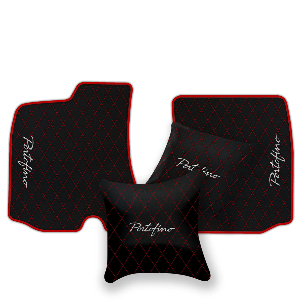 Black Leather Floor Mats for Ferrari Portofino (2018-2023) with Single Diamond Pattern | Full Set Option
