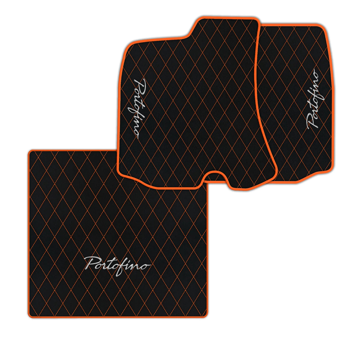 Black Leather Floor Mats for Ferrari Portofino (2018-2023) with Single Diamond Pattern | Full Set Option