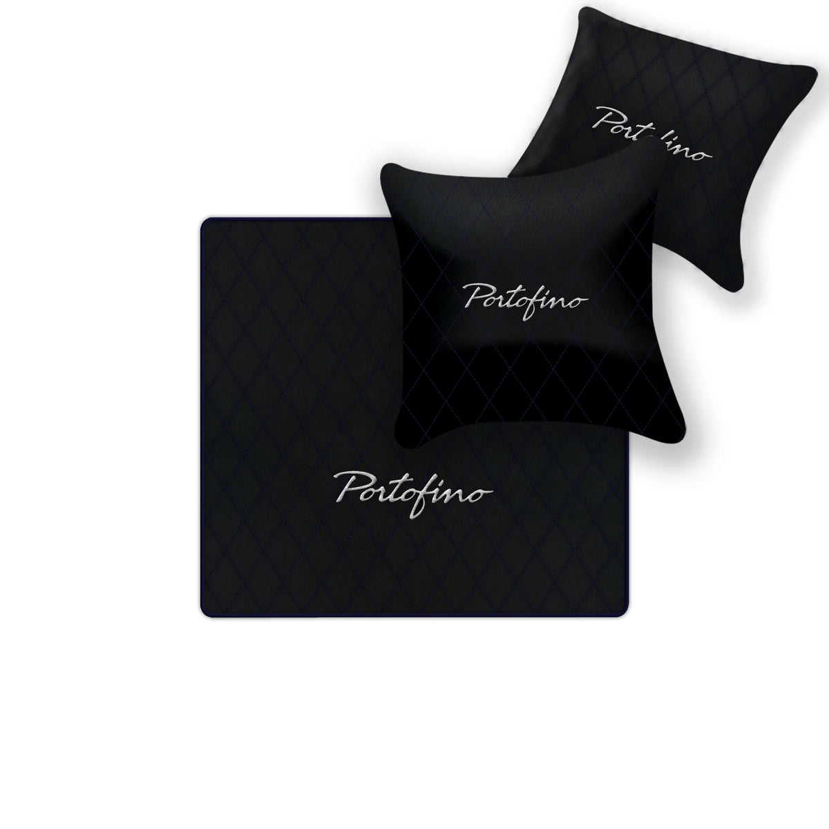 Black Leather Floor Mats for Ferrari Portofino (2018-2023) with Single Diamond Pattern | Full Set Option