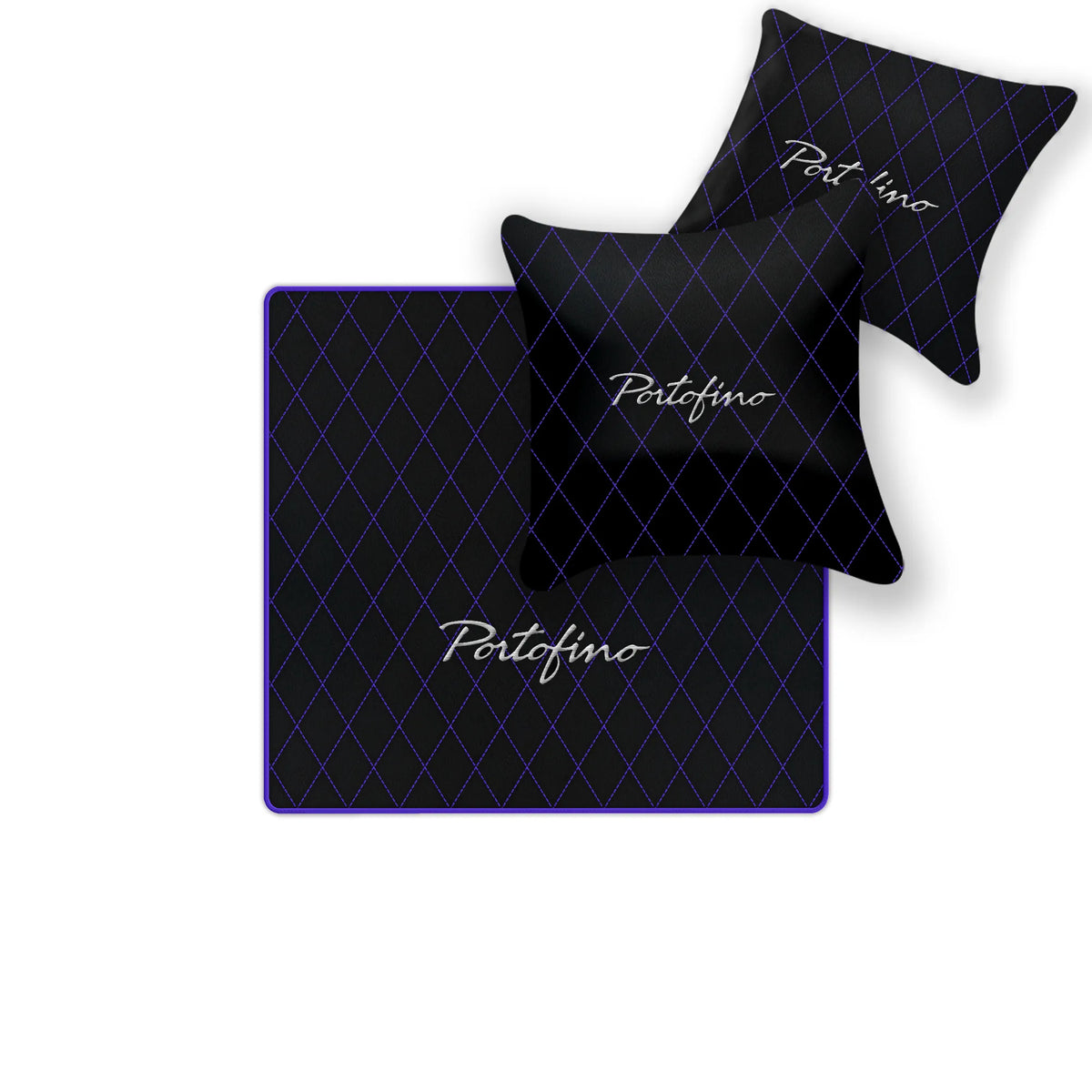 Black Leather Floor Mats for Ferrari Portofino (2018-2023) with Single Diamond Pattern | Full Set Option
