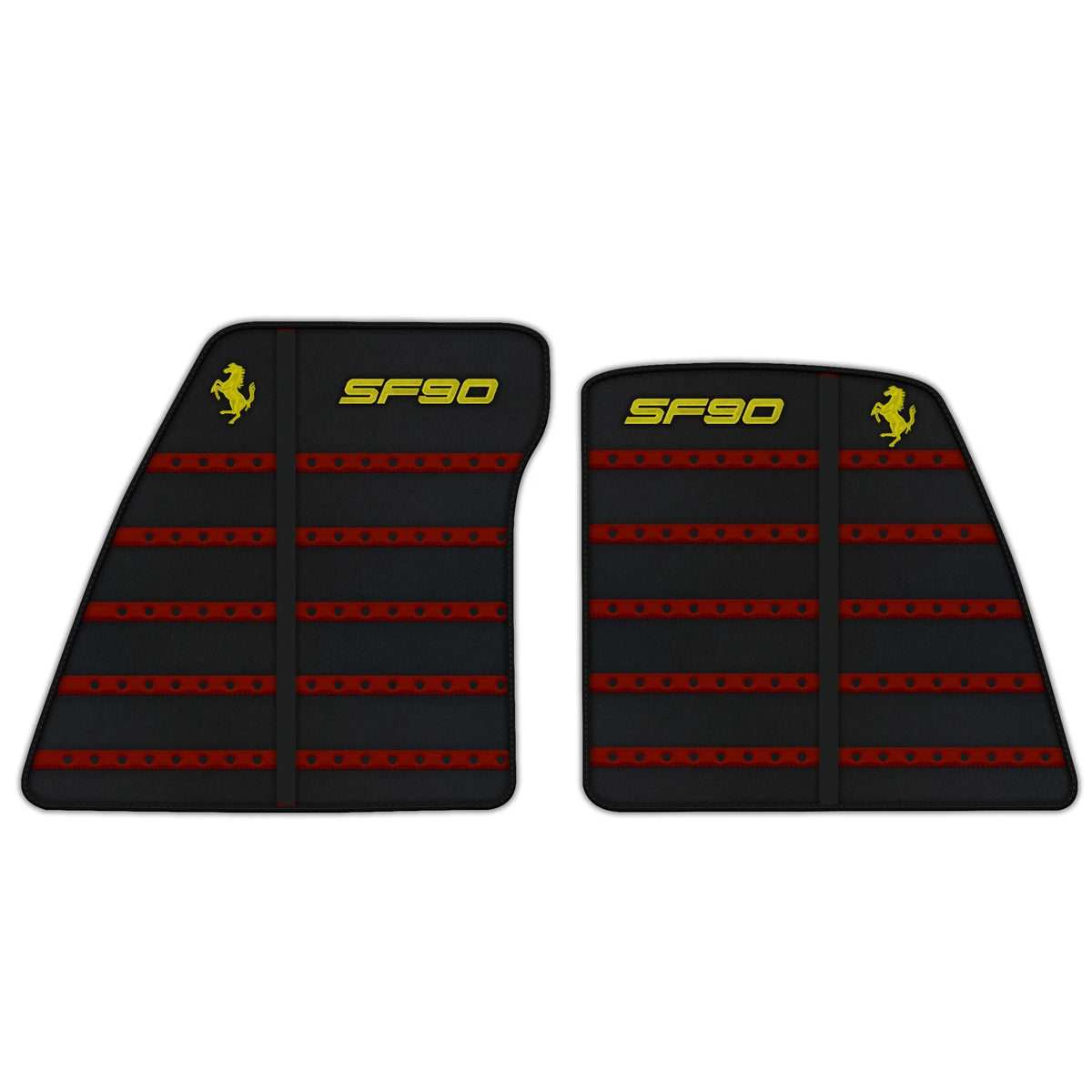 Black Leather Floor Mats for Ferrari SF90 Stradale (2019-2024) With Red Alcantara