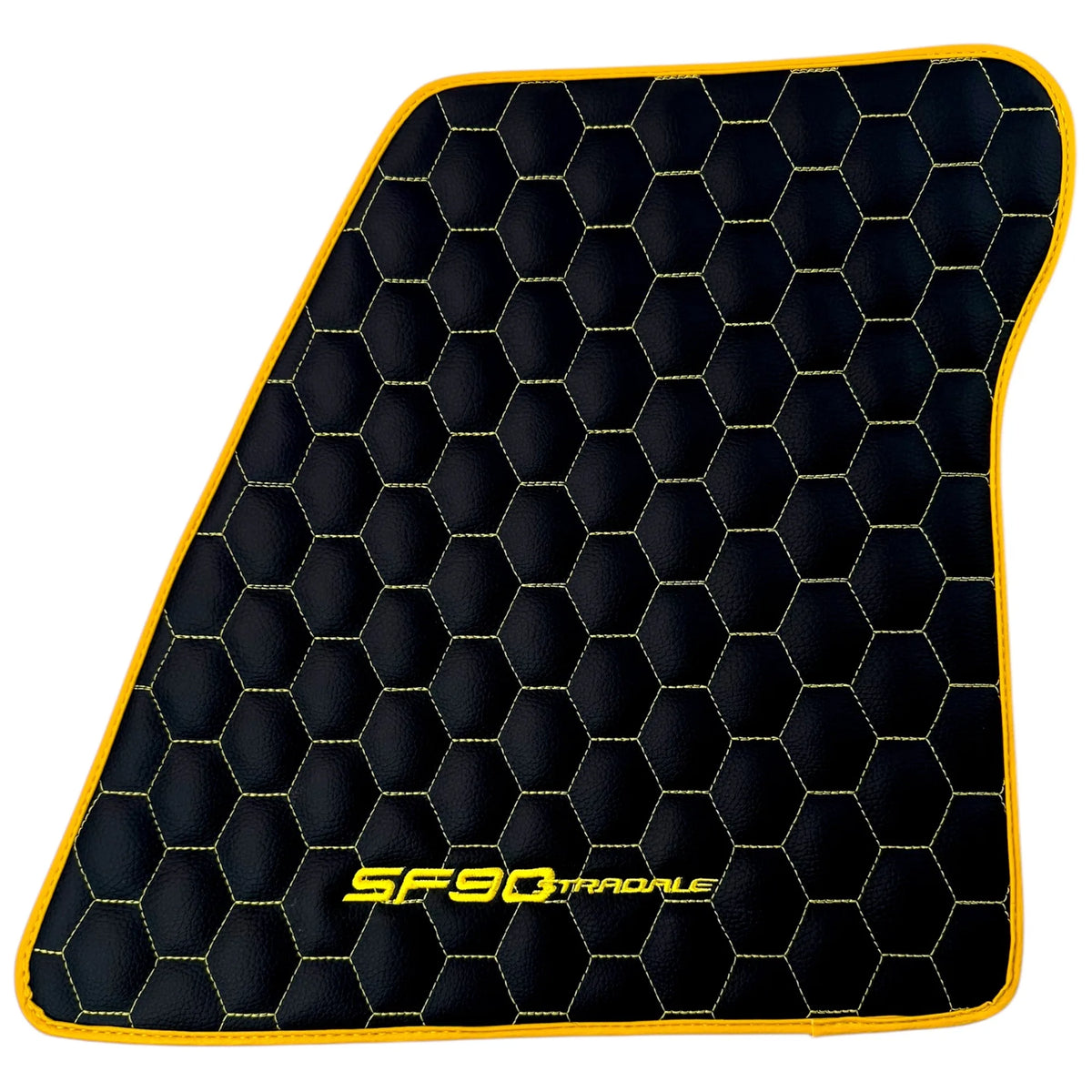 Black Leather Floor Mats for Ferrari SF90 Stradale (2019-2024) with Symmetrical Hex Pattern