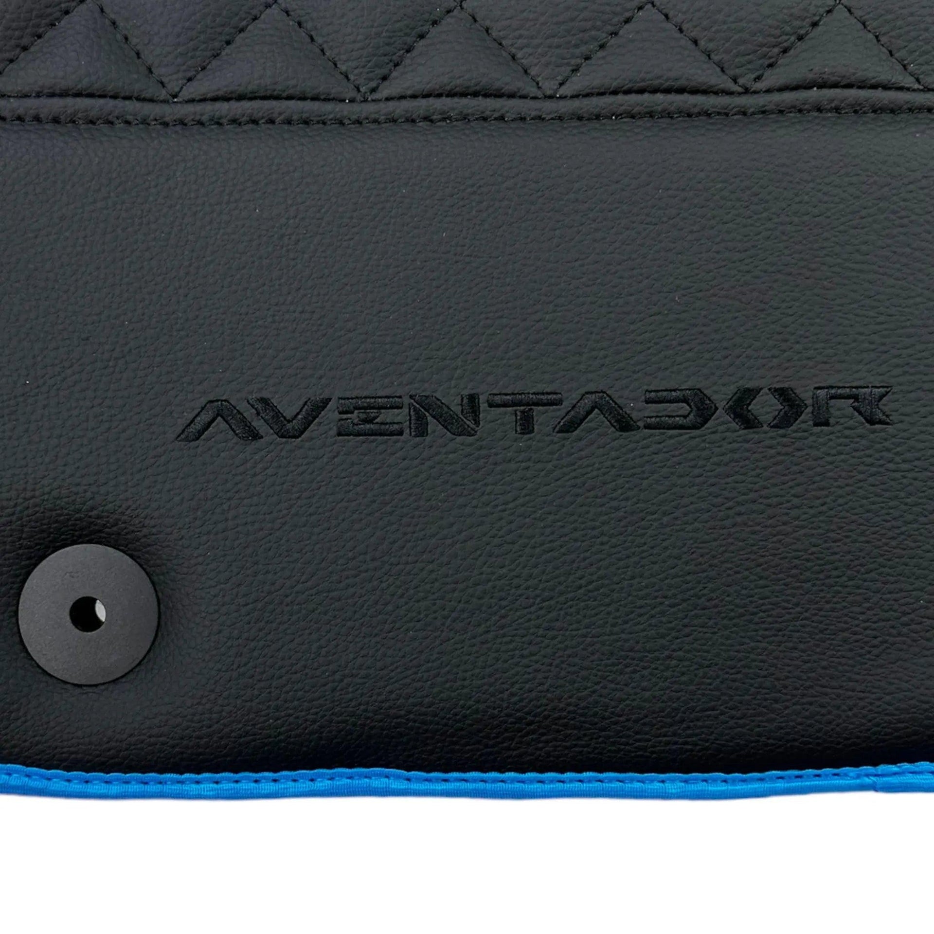 Black Leather Floor Mats For Lamborghini Aventador with Blue Trim - AutoWin