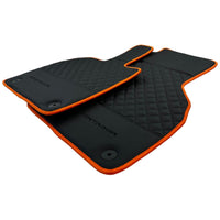 Black Leather Floor Mats For Lamborghini Aventador with Orange Trim - AutoWin