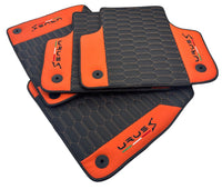 Black Leather Floor Mats For Lamborghini Urus S With Orange Nappa Leather - AutoWin