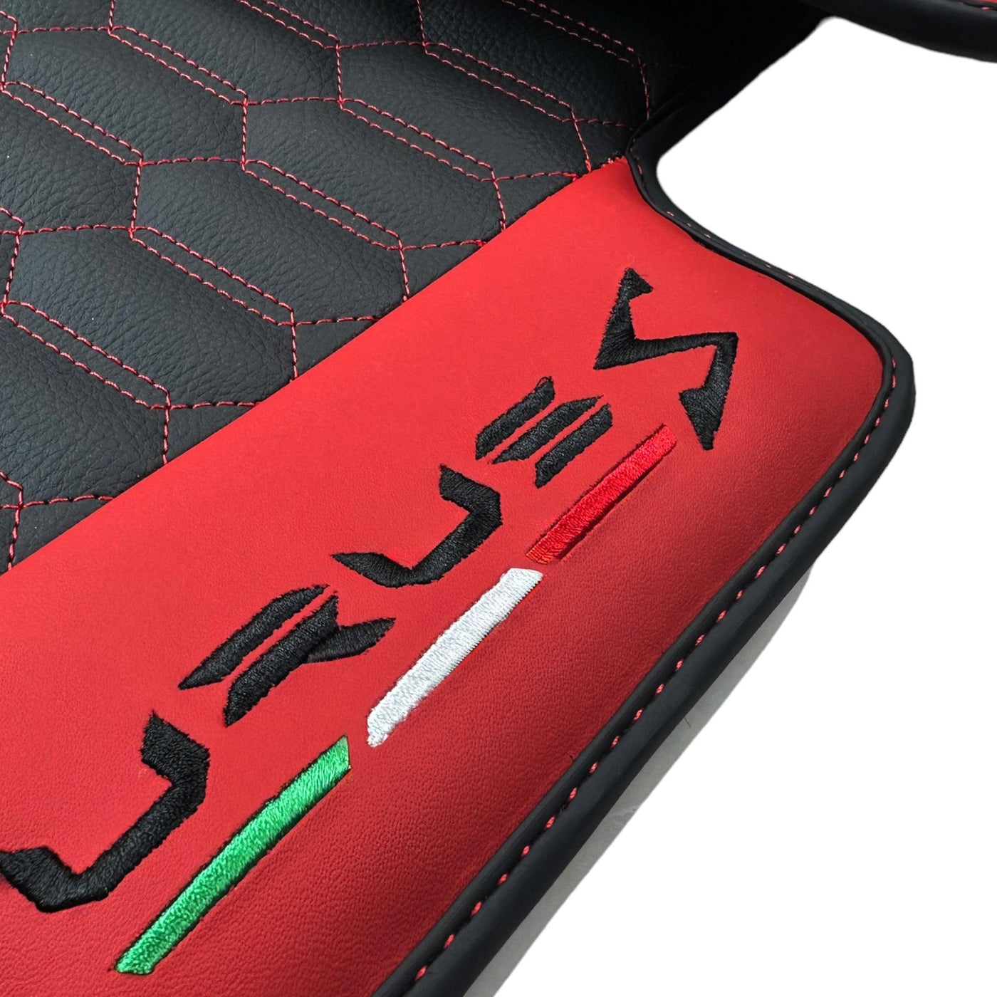 Black Leather Floor Mats For Lamborghini Urus S With Red Nappa Leather - AutoWin