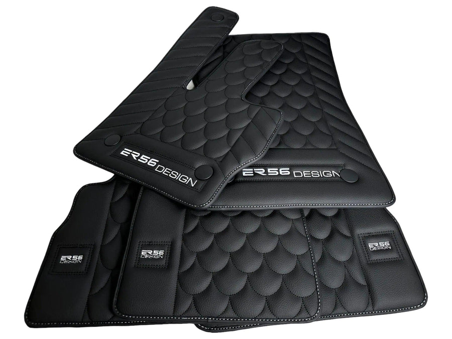 Black Leather Floor Mats For Mercedes-Benz G Class W463 (2008-2018) ER56 Design - AutoWin