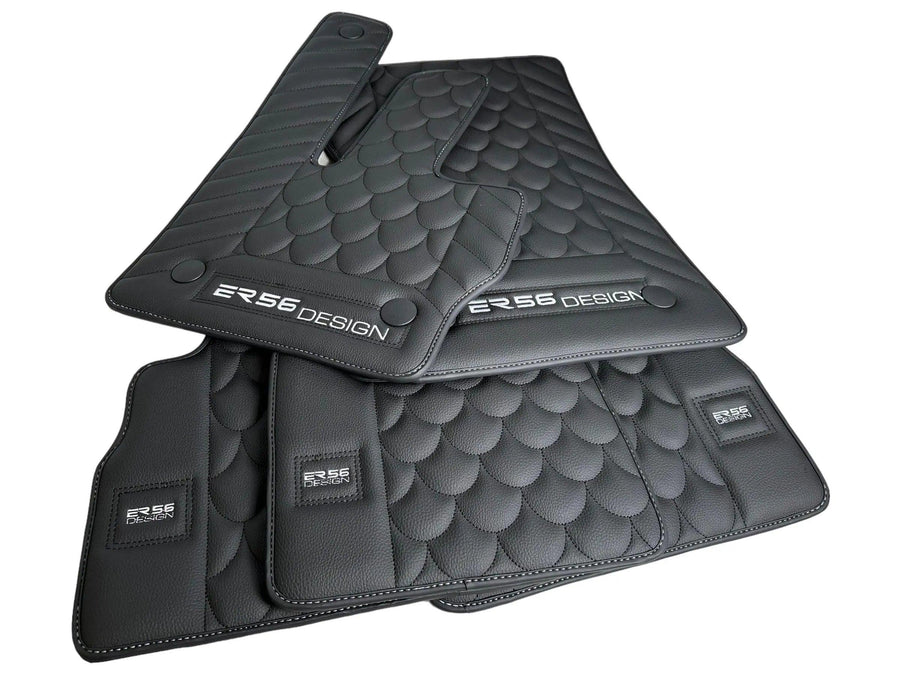 Black Leather Floor Mats For Mercedes-Benz G Class W463 (2008-2018) ER56 Design - AutoWin