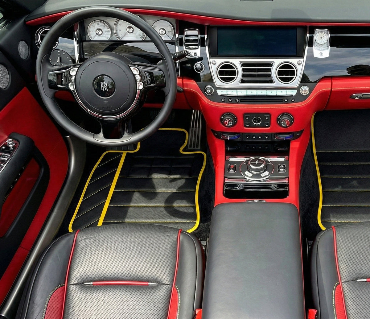 Black Leather Floor Mats for Rolls Royce Dawn (2016-2023) A1 Design | Full Set Option