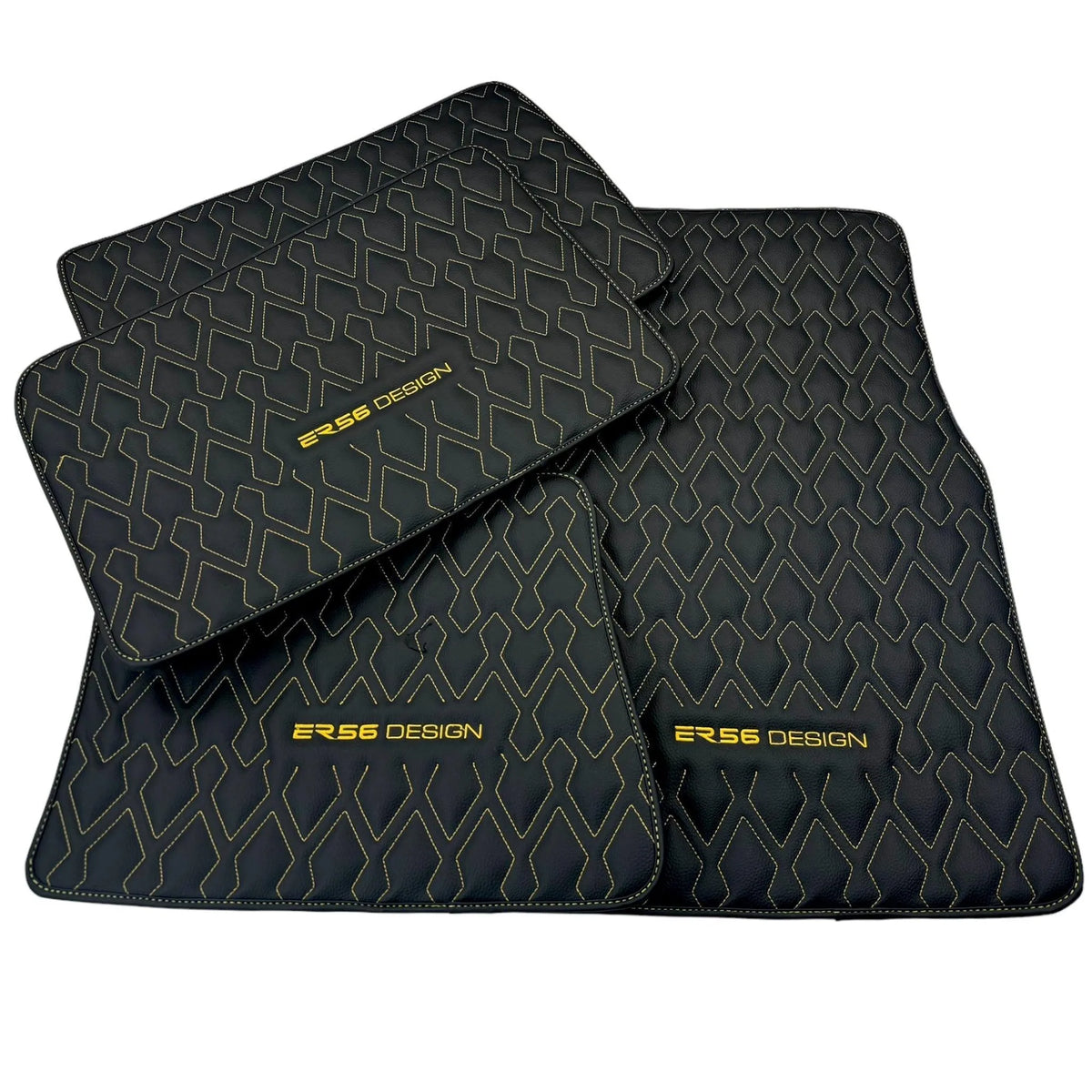 Black Leather Floor Mats for Rolls-Royce Ghost Series II (2021-2024) ER56 Design - AutoWin