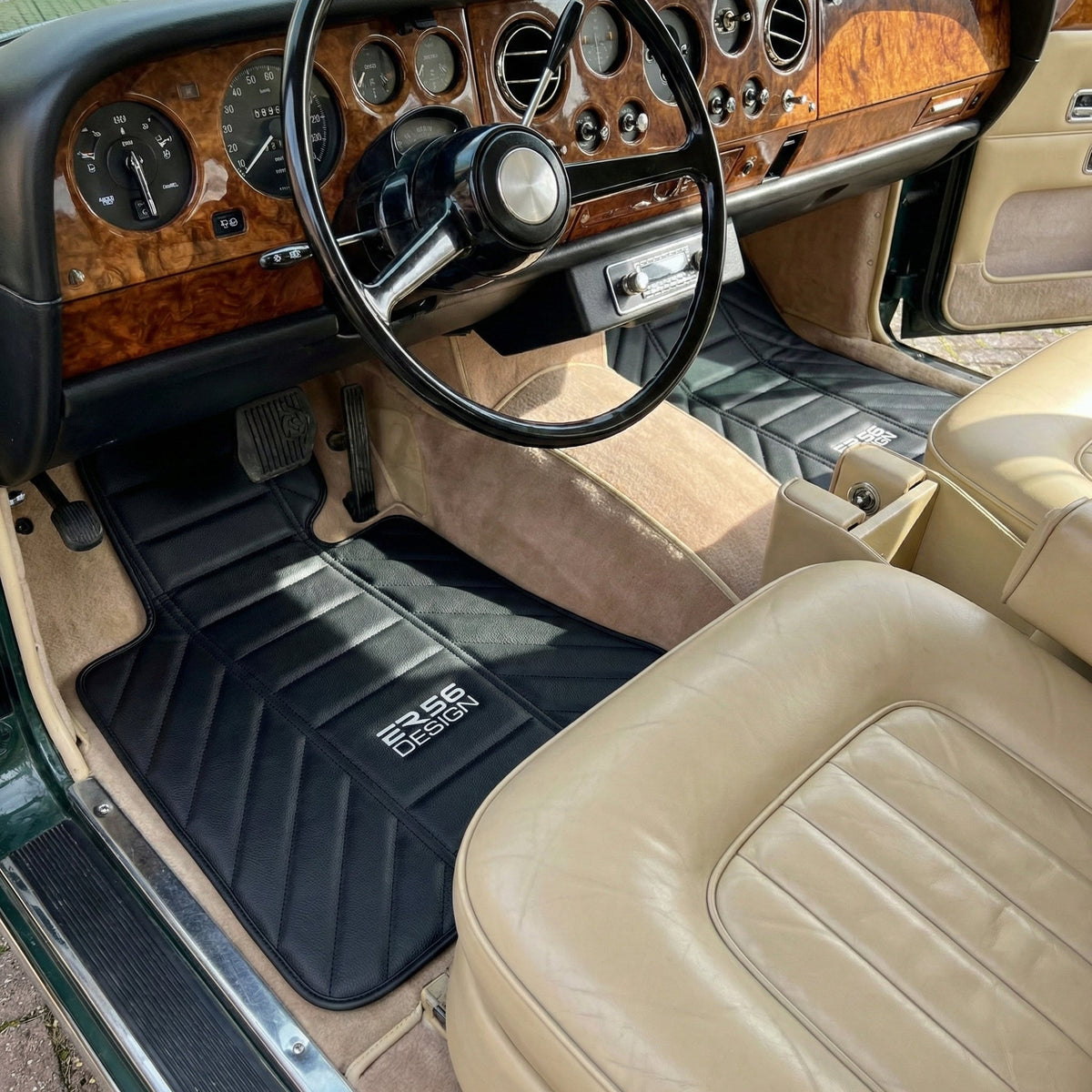 Black Leather Floor Mats for Rolls Royce Shadow (1965-1977) ER56 Design