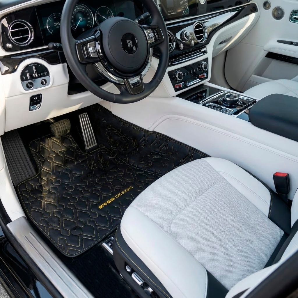 Black Leather Floor Mats for Rolls-Royce Spectre (2023-2024) ER56 Design