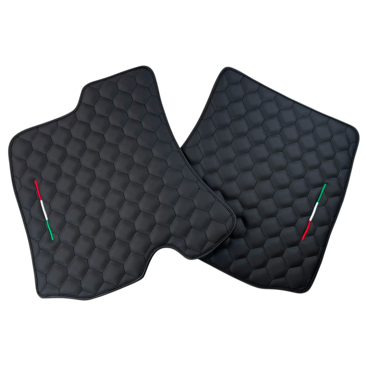 Black Leather Floor Mats with Symmetrical Hex Pattern for Ferrari Roma (2021-2027) with Italian Flag